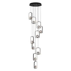 10-Light Dimmable Integrated LED Black Chandelier for Foyer Entryway Lighting