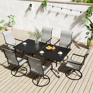 8-Piece Metal Patio Outdoor Dining Set with Square Table with 1.65 in. Umbrella Hole and Swivel Chairs