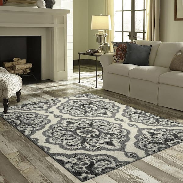 Gray Polyester 5 ft. x 7 ft. Floral Indoor Area Rug