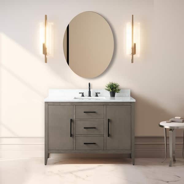 Vanity Art 48 in. W x 22 in. D x 34 in. H Single-Sink Bath Vanity in Driftwood Gray with Engineered Marble Top in Arabescato White