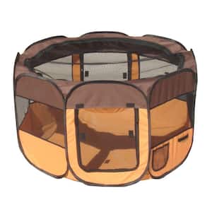 All-Terrain Lightweight Easy Folding Wire-Framed Collapsible Travel Dog Playpen in Brown/Orange - LG