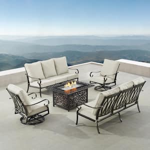 Black Aluminum Fire Table Set with 2-Sofas and 2-Club Chairs