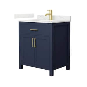 Beckett 30 in. Single Freestanding Dark Blue Bath Vanity with Giotto Quartz Top (Assembled)