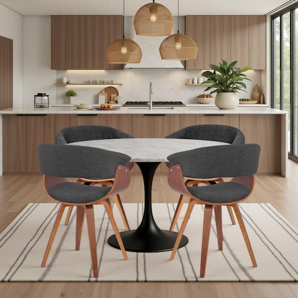 Summer Charcoal / Brushed Stainless Steel Fabric Arm Chair (Set of 4)