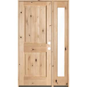 44 in. x 80 in. Rustic Unfinished Knotty Alder Sq-Top VG Left-Hand Right Full Sidelite Clear Glass Prehung Front Door