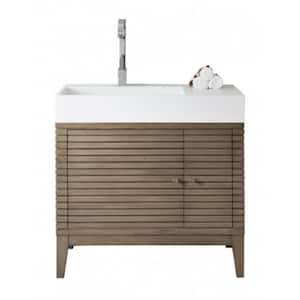 Linear 36 in. W Single Bath Vanity in Whitewashed Walnut with Solid Surface Vanity Top in White with White Basin