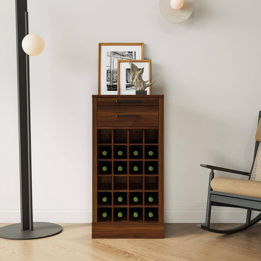 Brown 28 Bottle 17.8 in. W Bar Cabinet with 2 Drawers