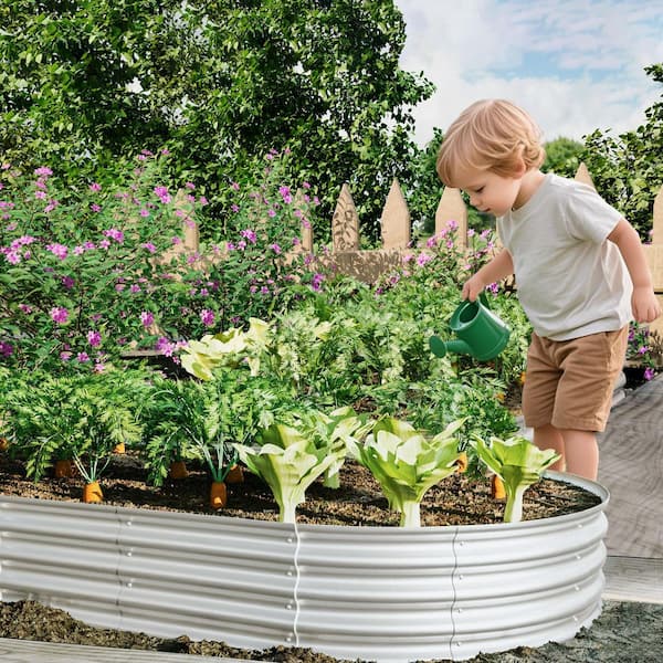 94 in. x 50 in. x 12 in. Silver Metal Raised Garden Bed Galvanized