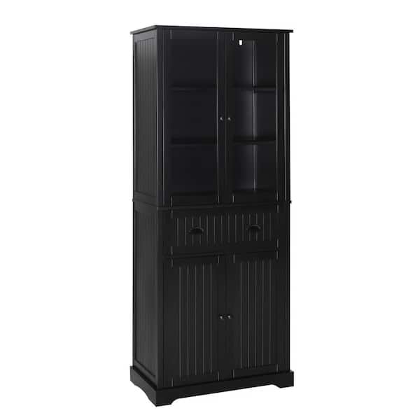 VEIKOUS Black Wood 29.9 in. W Kitchen Storage Pantry Cabinet with Doors and Adjustable Shelves