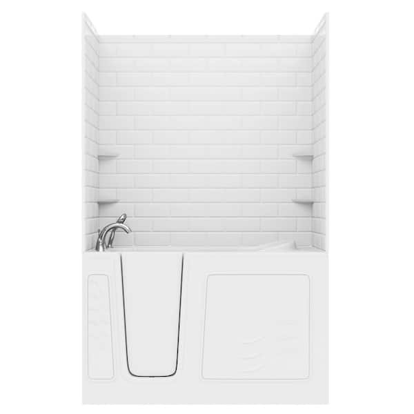 Rampart Wall Series 30 in. x 59 in. Left Side Drain Soaking Bathtub in White with 5x10 in. Tile Wall Kit
