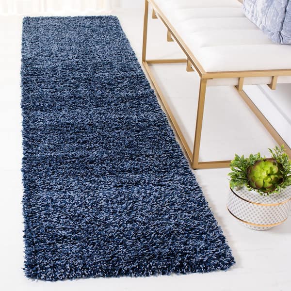 California Shag 2 ft. x 21 ft. Navy Solid Flokati Runner Rug