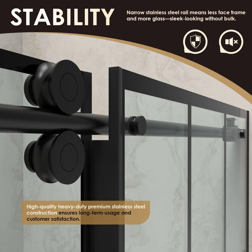 Sankiz 60" Matte Black Frameless Sliding Shower Door with Clear Glass