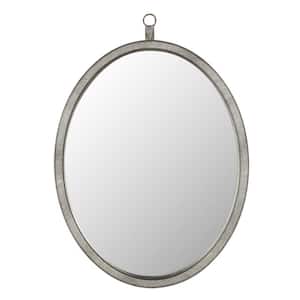 23.6 in. W x 29.9 in. H Small Oval PU Covered MDF Framed Wall Bathroom Vanity Mirror in Pewter Brush Nickel