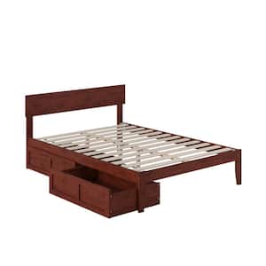 Boston Walnut Full Solid Wood Storage Platform Bed with 2 Drawers