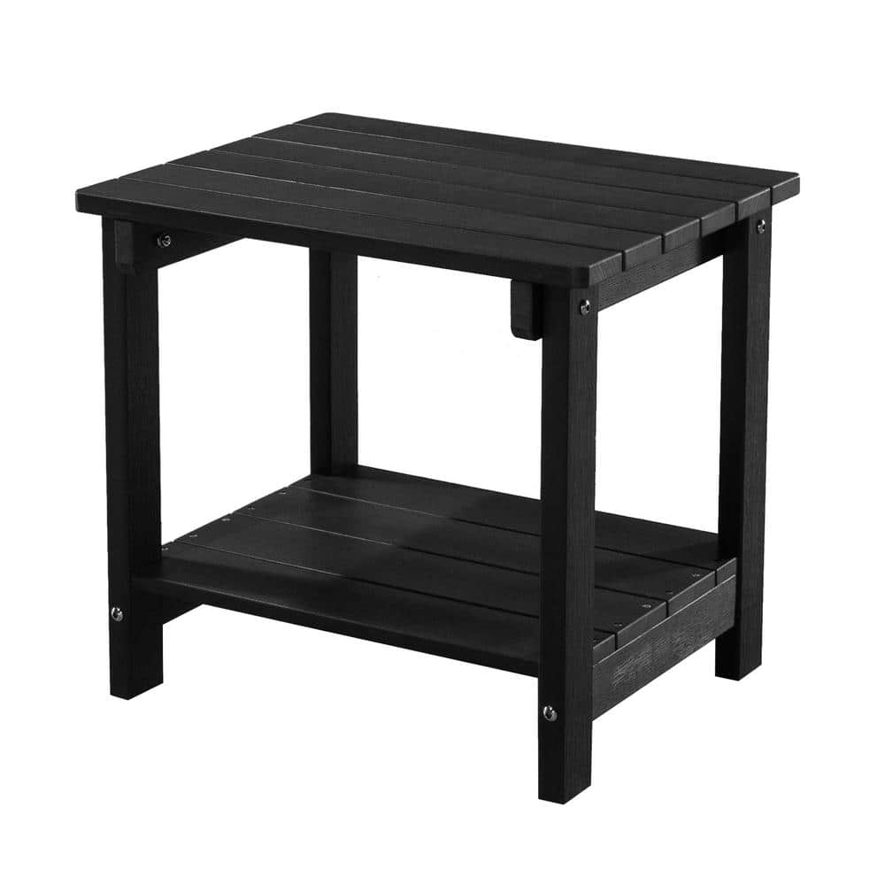 Mondawe Thor Black Rectangle HDPE Plastic Wood End Table 18.11 in. H