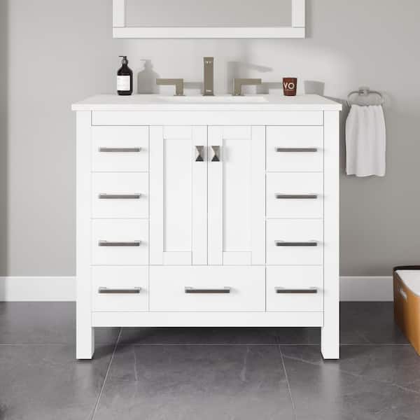 Hampton 36 in. Single Sink White Bath Vanity with White Carrara Quartz Top (Assembled)