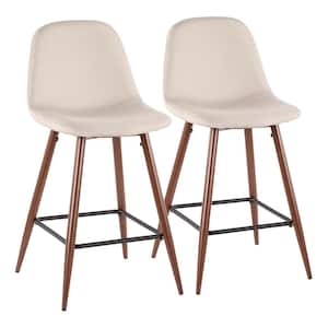 Pebble 24 in. Walnut and Beige Counter Stool (Set of 2)