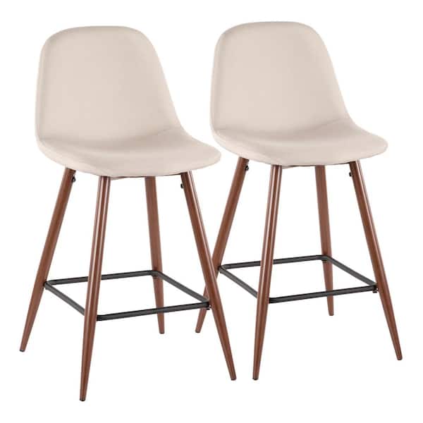 Lumisource Pebble 24 in. Walnut and Beige Counter Stool (Set of 2)
