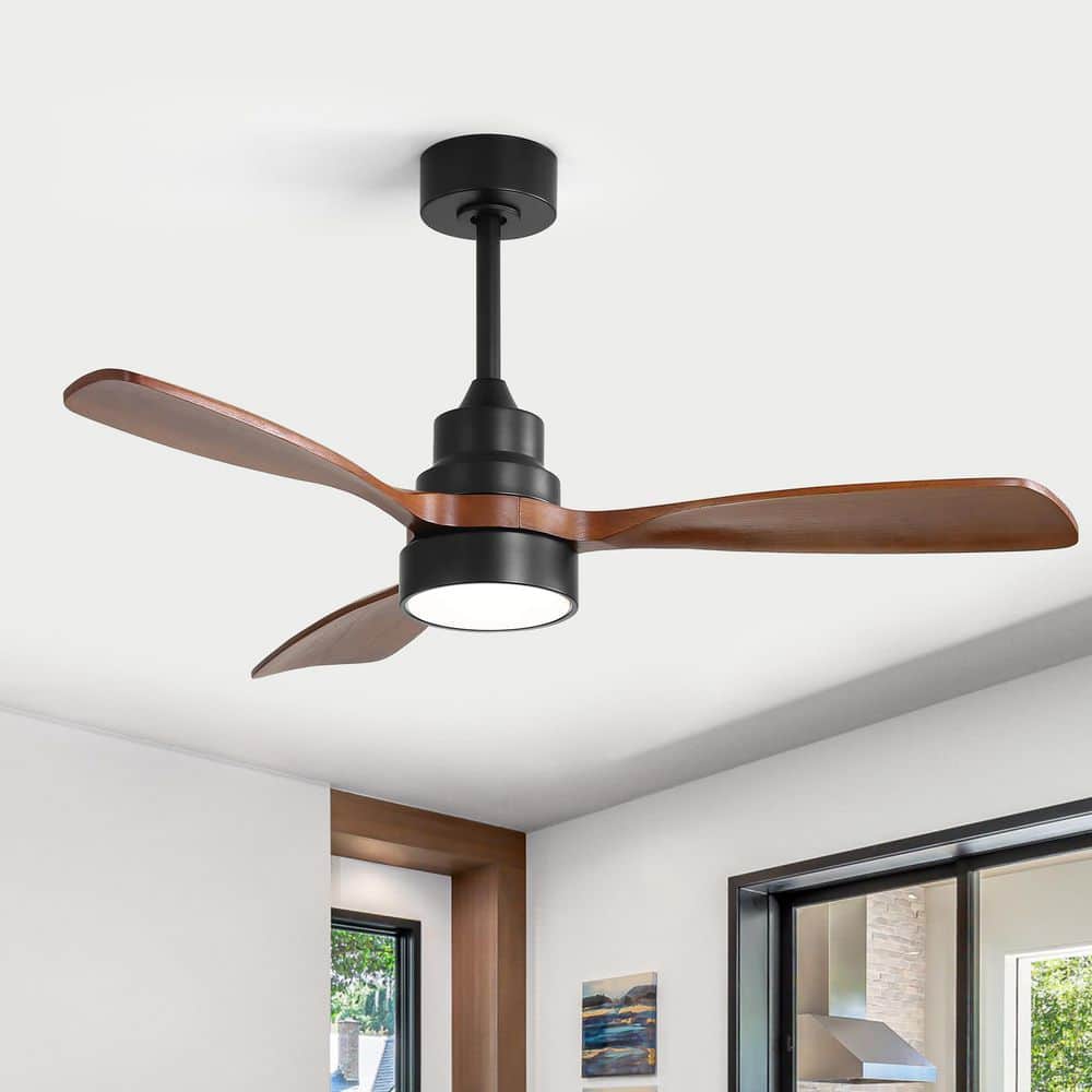 48 in. Indoor/Outdoor Wood Black Ceiling Fan with 3 Color LED Light and 6 Speed DC Motor price history on PriceWatchPro
