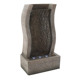 Freestanding Polyresin Stone Wall Waterfall Water Fountain with LED Lights