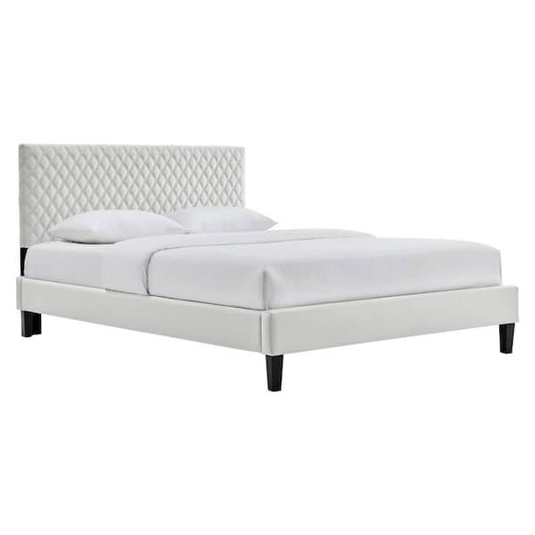 MODWAY Garcelle Performance Velvet Twin Platform Bed in Light Gray