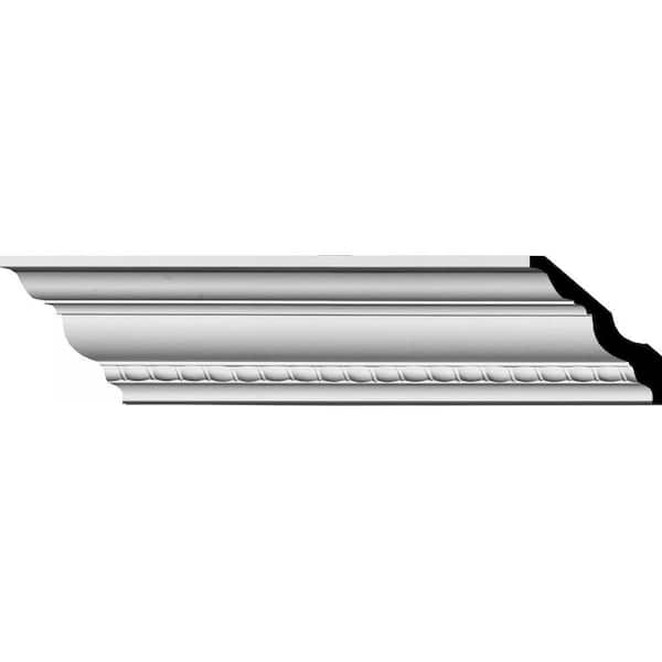 Ekena Millwork 3 in. H x 3 in. P x 4-1/4 in. F x 94-1/2 in. L Polyurethane Crendon Bead and Barrel Crown Moulding (8-Pack)