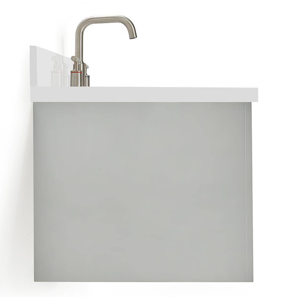 Grey and White Quartz Wall-Mounted Single Vanity Set