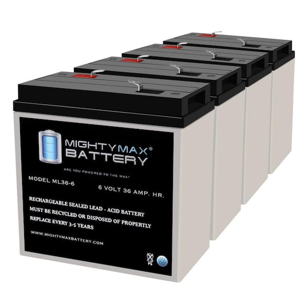 MIGHTY MAX BATTERY 6V, 36Ah, AGM, F2 Terminal, Replacement Battery Compatible with Power-Sonic PSC636-4 Pack