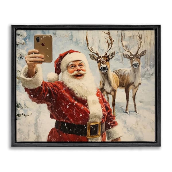 Santa Selfie with Reindeer by Arlington Prints 1 Piece Black Floater Frame Graphic People Art Print 17 in. x 21 in.