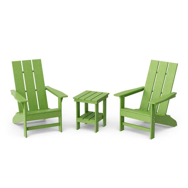 Freedom Lime Green HDPE Plastic Modern Outdoor Adirondack Chair with Side Table (2-Pack)