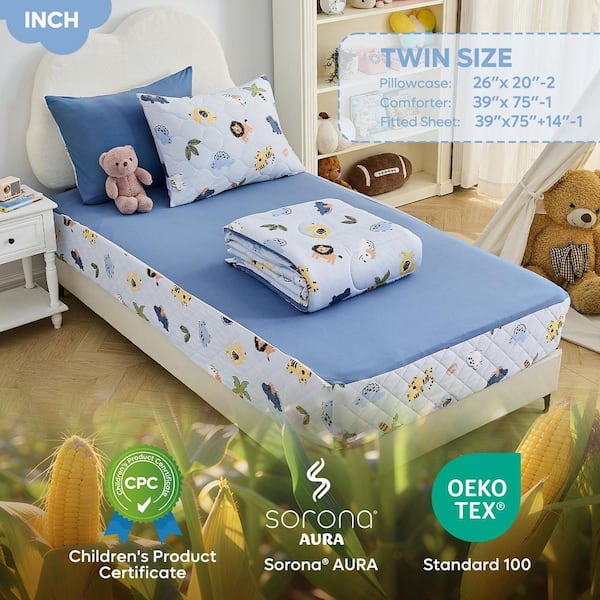 Bestier 4-Piece All-Season Zipper Bedding Blue Microfiber Twin
