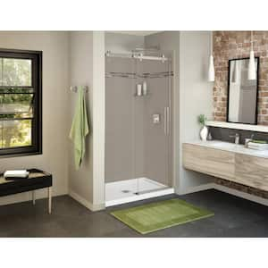 Utile Origin 32 in. x 48 in. x 83.5 in. Center Drain Alcove Shower Kit in Greige with Brushed Nickel Shower Door