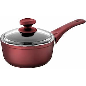1.5 qt. Titanium coated Aluminum Non-Stick Sauce Pan in Red with Glass Lid