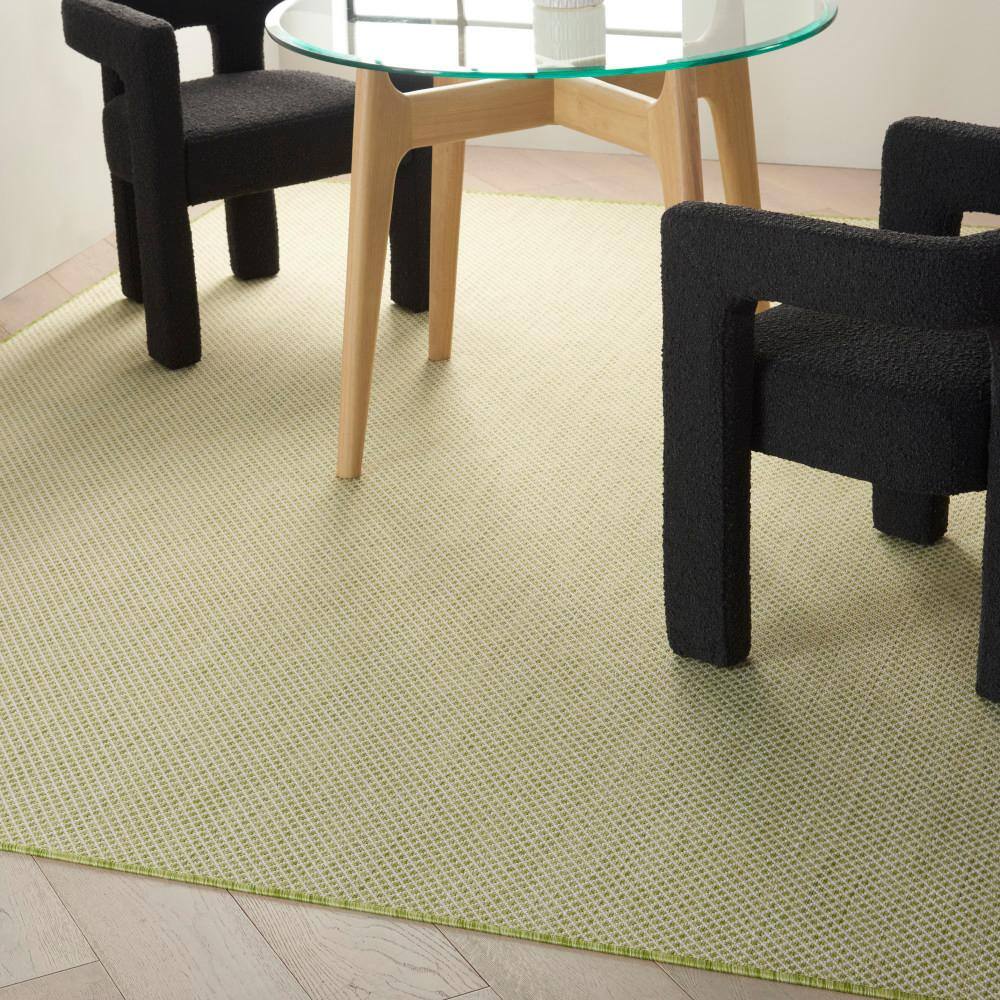 Courtyard Charm Ivory Green Geometric 8' x 10' Easy-Care Rug