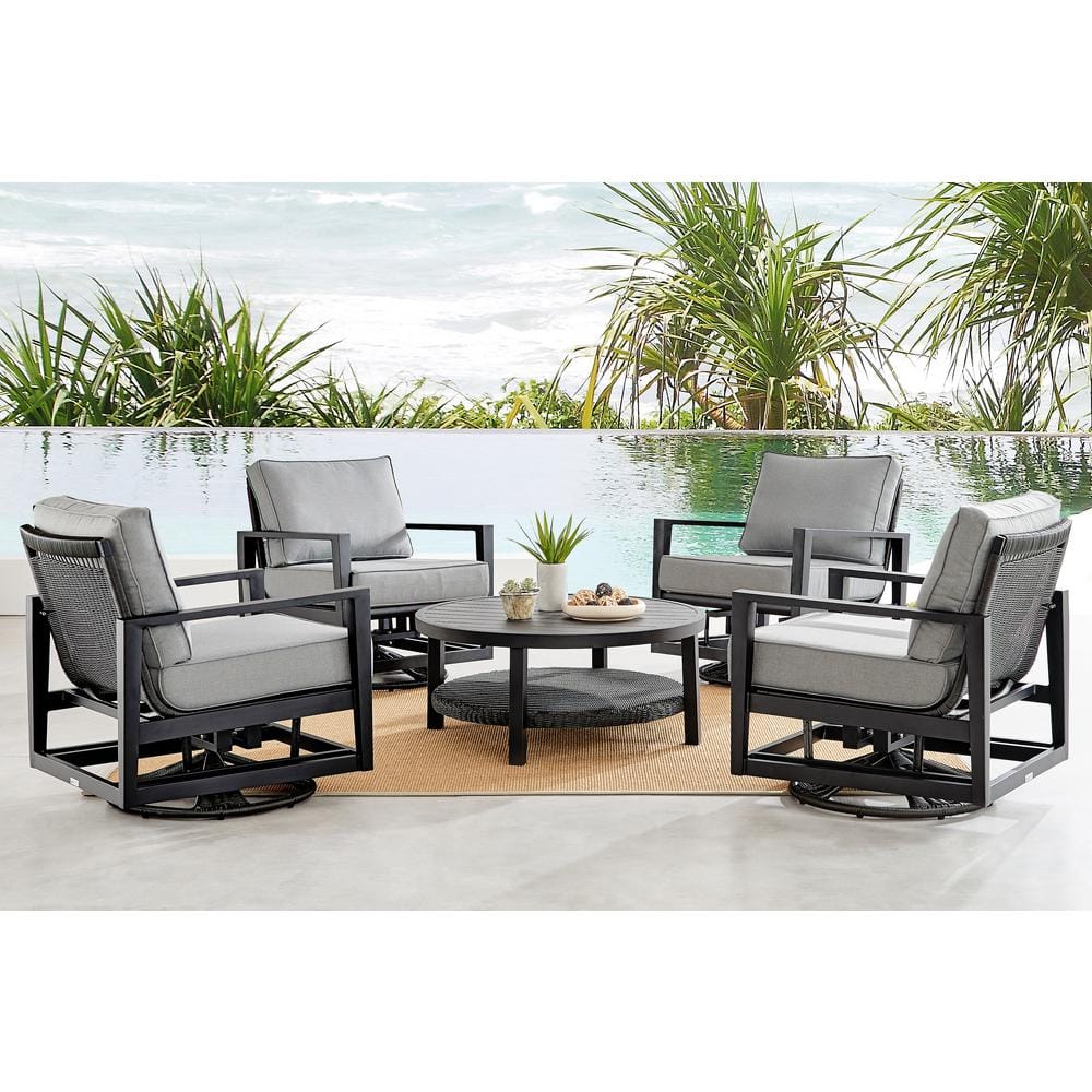 Caymen 5-Piece Black Aluminum Outdoor Seating Set with Dark Grey Cushions