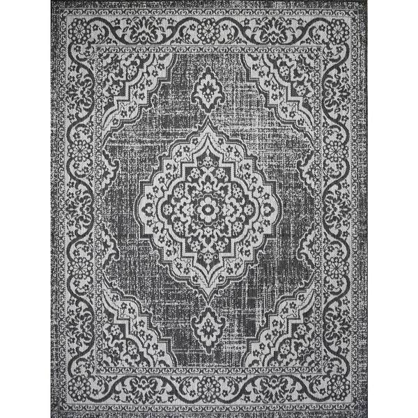 Benissimo Gray 6 ft. x 9 ft Floral Modern Polypropylene Indoor/Outdoor Area Rug