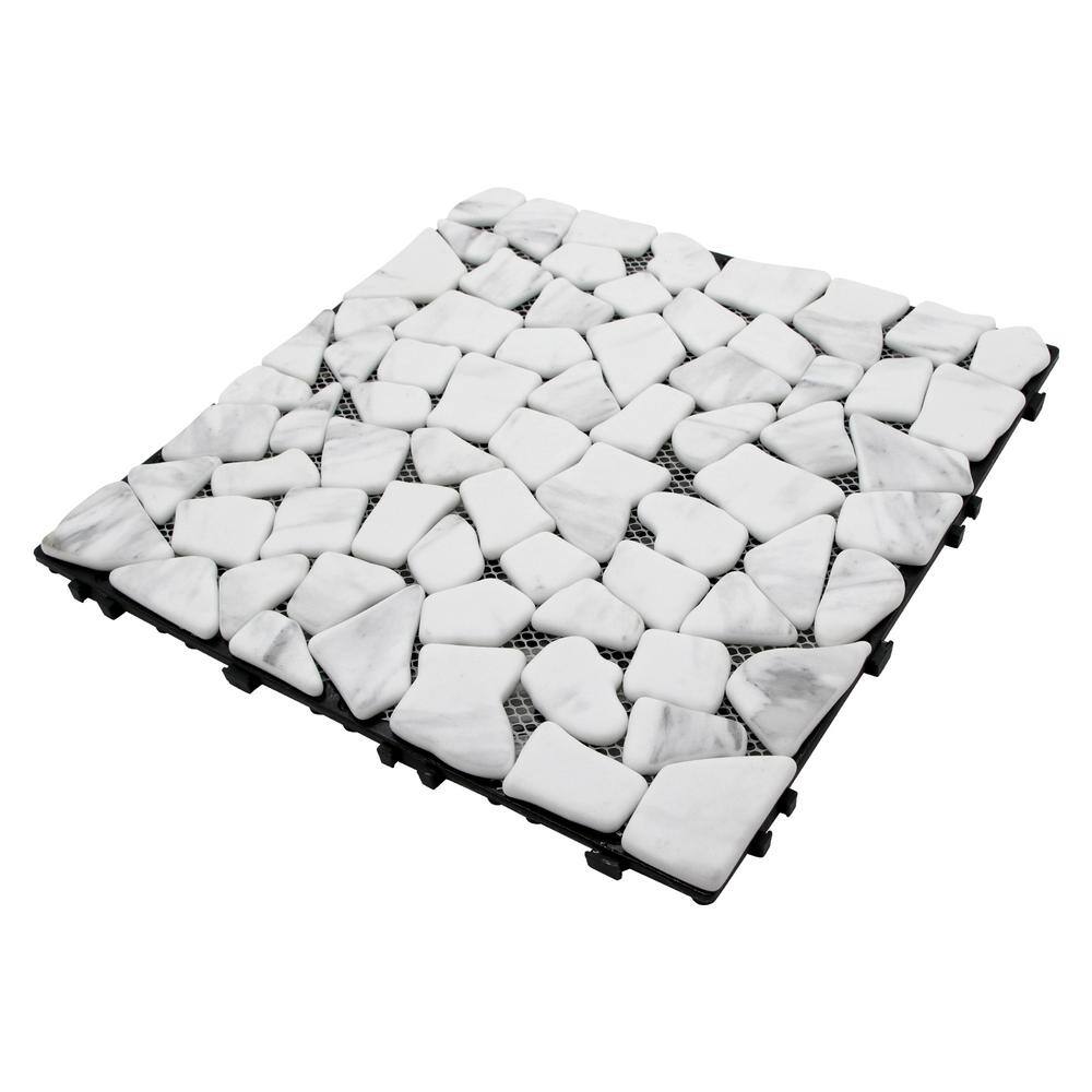 Off-White Stone and Glass Interlocking Deck Tile