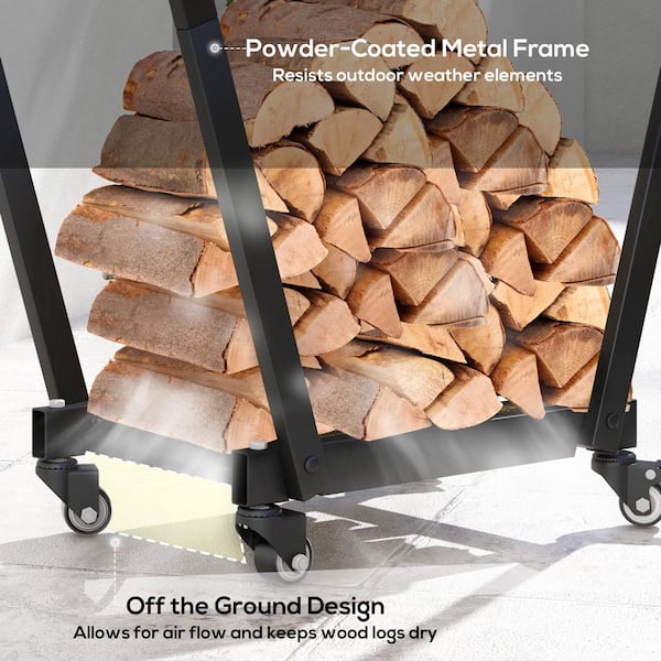 31 in. x 12 in. Outdoor Metal Firewood Rack with Kindling and Tool