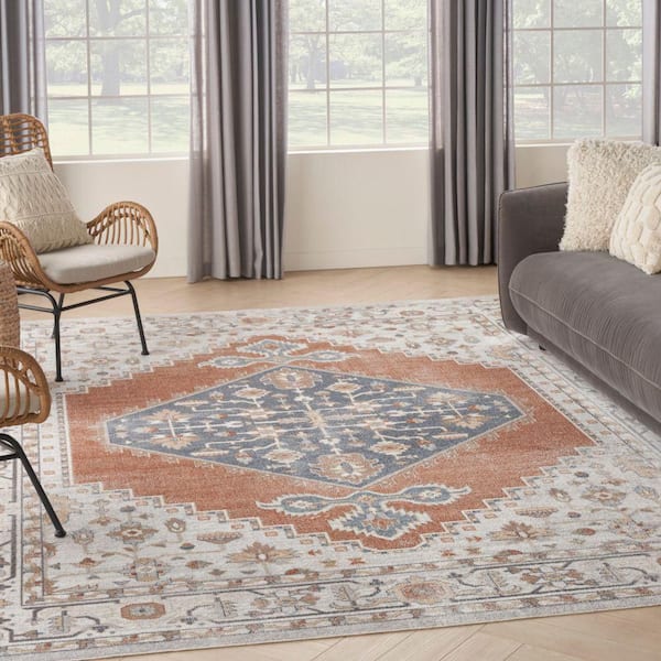 Astra Machine Washable Grey Multicolor 8 ft. x 10 ft. Distressed Traditional Area Rug