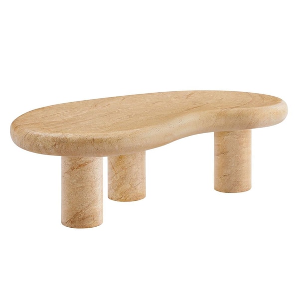 MODWAY Elowen Kidney Bean Shape Coffee Table in Travertine-47 in. Curved Coffee Table for Indoor/Outdoor Use