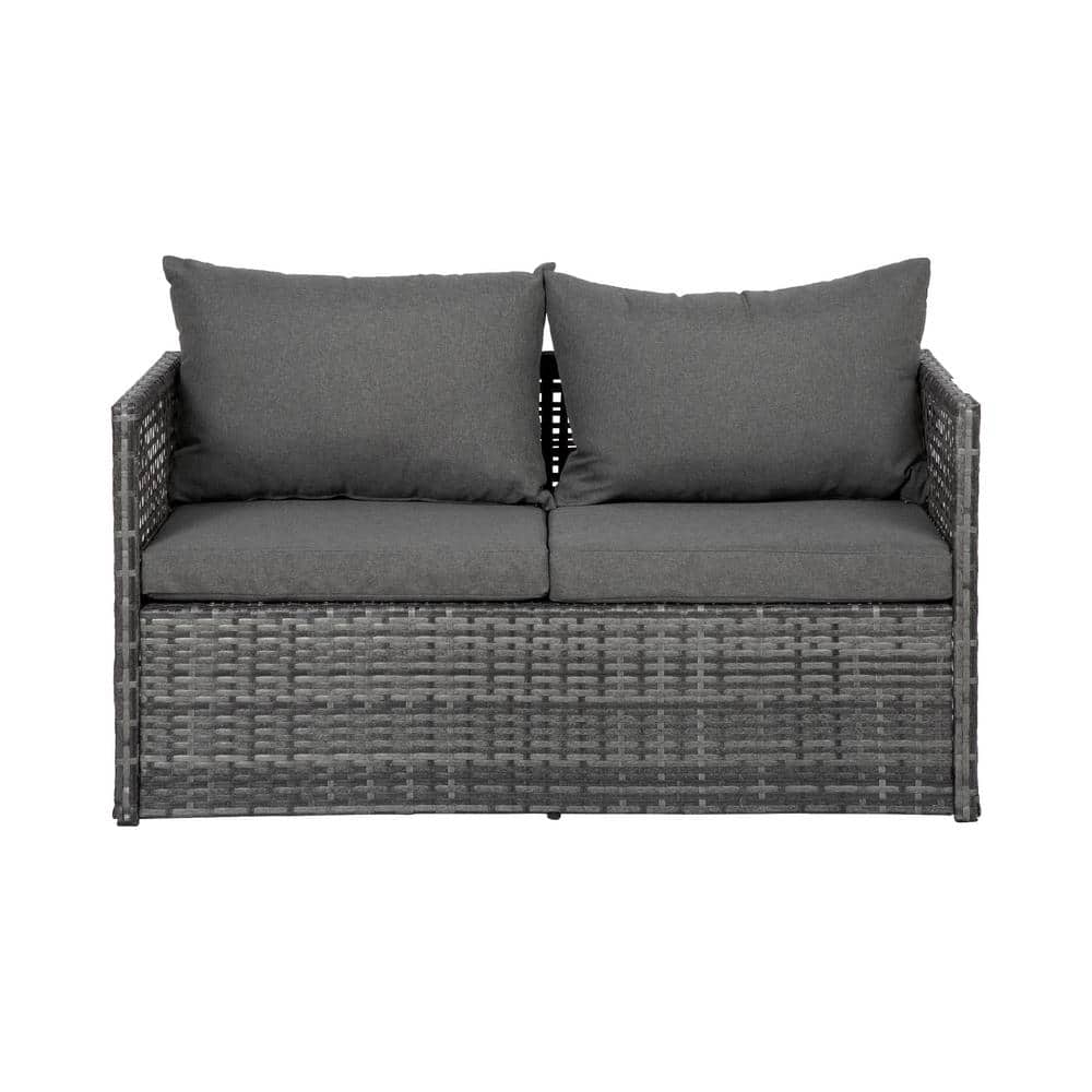 Gray 4-Piece Cushioned Rattan Patio Furniture Set with Steel Frame