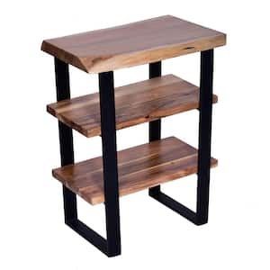 20 in. Brown and Black Rectangle End Side Table with Artisinal Live Edge Wood Metal Legs
