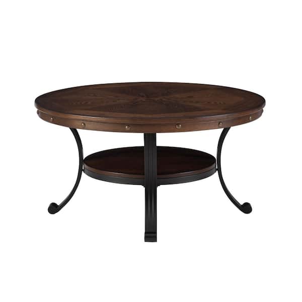 Powell Company 36 in. Oak Medium Round Wood Coffee Table with Shelf  16A8243CT - The Home Depot