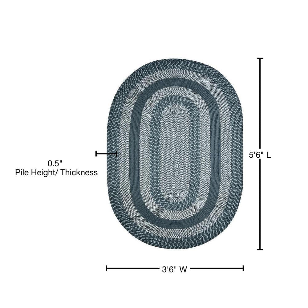 Slate Blue Oval Braided Reversible Synthetic Rug