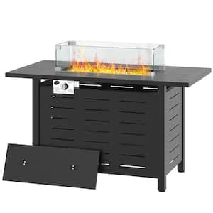 44 in. Metal Outdoor Rectangular Fire Pit Table with Cover