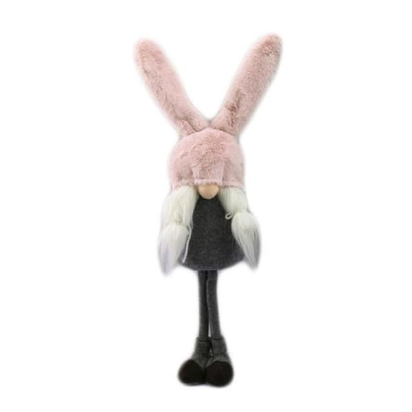 HomeRoots Jute Gray and Pink Fabric Bunny Ears Sitting Gnome