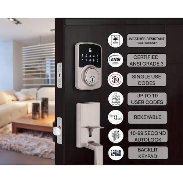 Square Compact Satin Nickel Electronic Single Cylinder Deadbolt Wi-Fi Enabled Powered by Hubspace