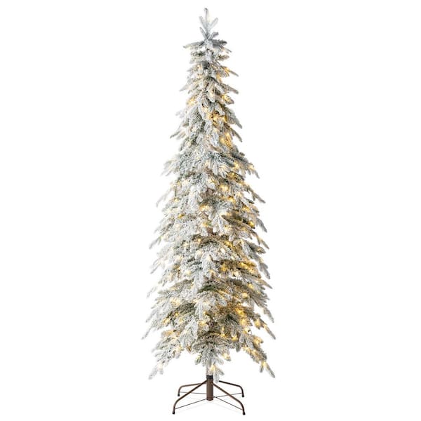 7.5 ft. Pre-Lit Flocked Pencil Spruce Artificial Christmas Tree with 350 Warm White Lights