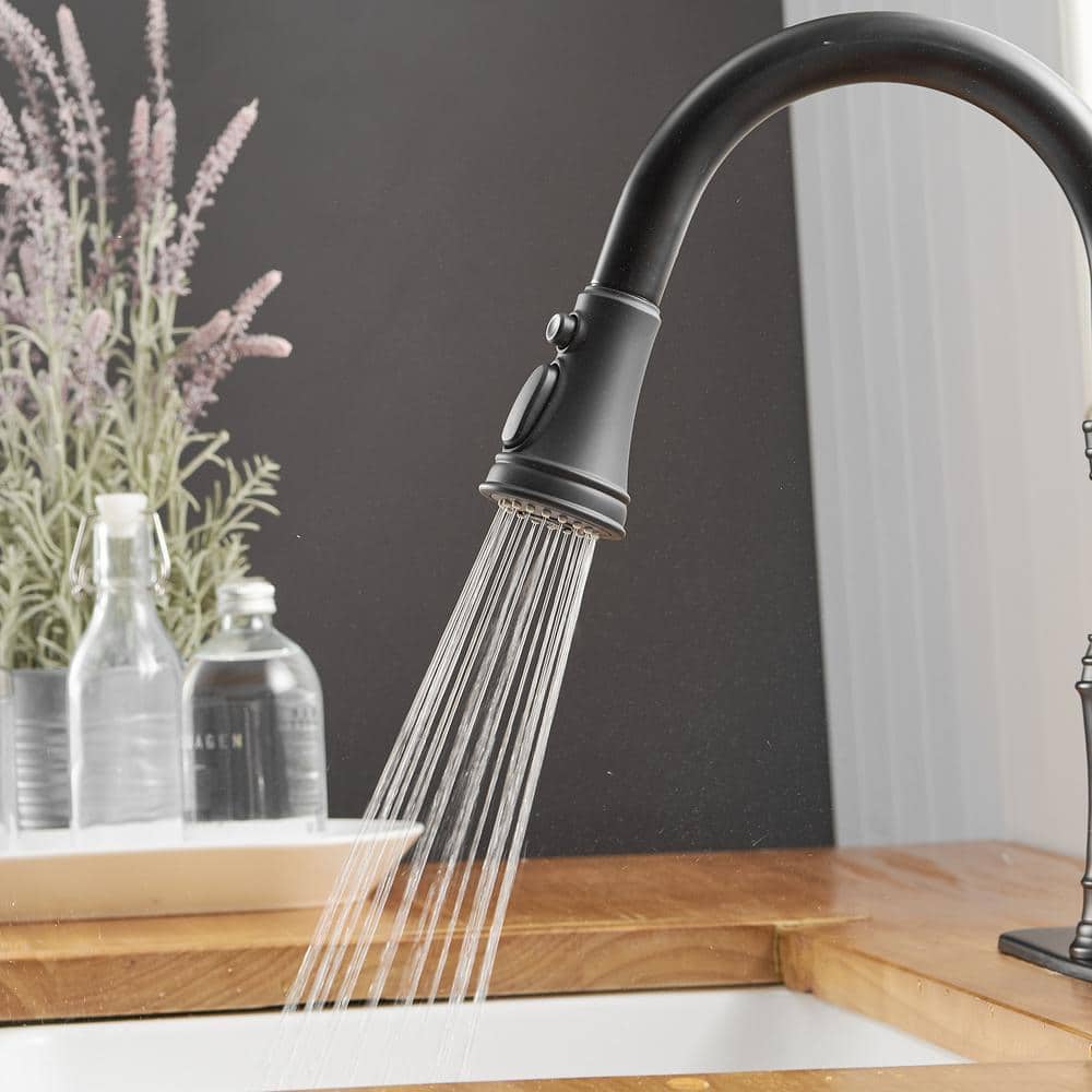 Matte Black Single-Handle Pull-Down Kitchen Faucet with Deck Plate