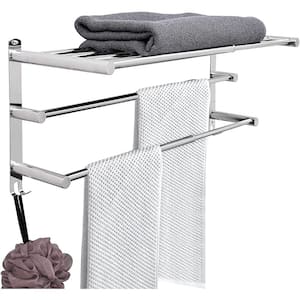 Stretchable 17-31 in. 3-Tier Bath Towel Bar with Shelf Towel Rack with Hooks Bathroom Towel Holders